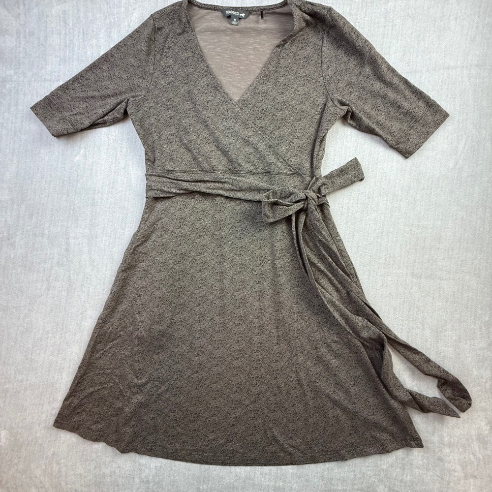 Toad&Co Womens Medium Brown Herringbone Tencel Cotton Wrap Tie Waist‎ Dress